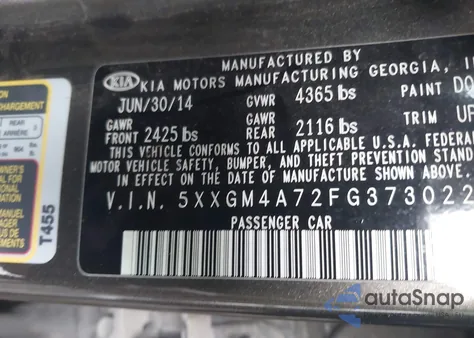 2015 Kia Optima Lx from USA, damaged, VIN 5XXGM4A72FG373022